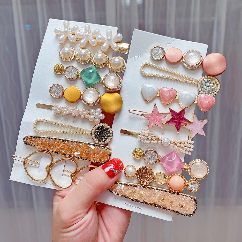 2-8pcs/Set Pearl Hair Clip Set Top Clip Hair Clip Rhinestone Hair Clip Geometric Hair Clips Sweet Hair Ornament Hair Accessories