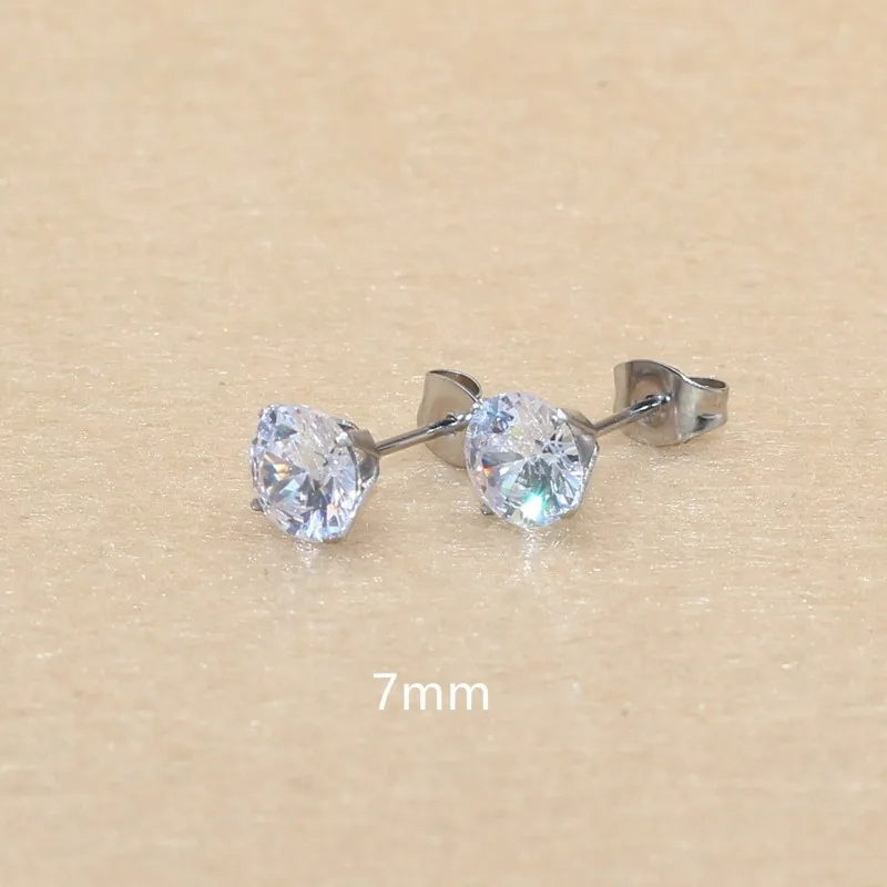 7mm AAA Round Colorful Yellow Zircons Stud Earrings With Stianless Steel Needle Brief Jewelry 20 Colors For Choose No Allergy
