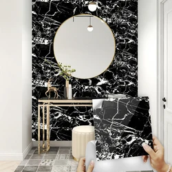 10/15cm Black & White Marble Tiles Wall Sticker Kitchen Wardrobe Bathroom Home Decor Self-adhesive Waterproof Art Wall Decals