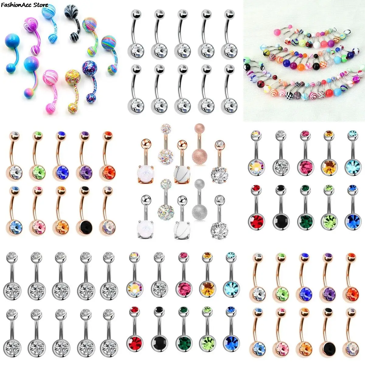 10 pz/set strass in acciaio medico Sexy ombelico Piercing ombelico ombelico Piercing ombelico donne anelli ombelico