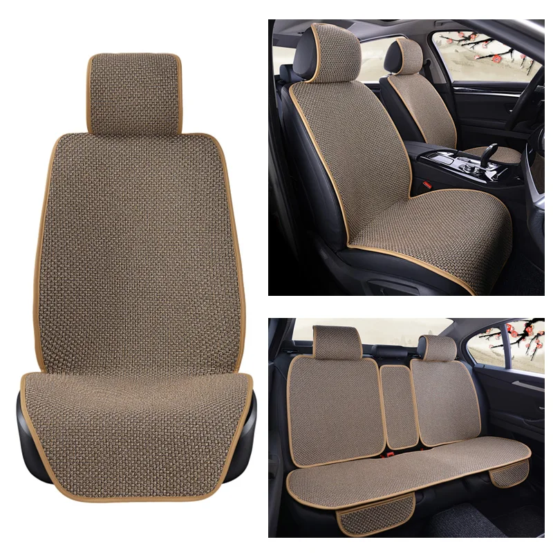 Summer Linen Car Seat Cover Protector Flax Front Rear Seat Back Cushion Pad Mat Backrest for Auto Interior Truck Suv Van