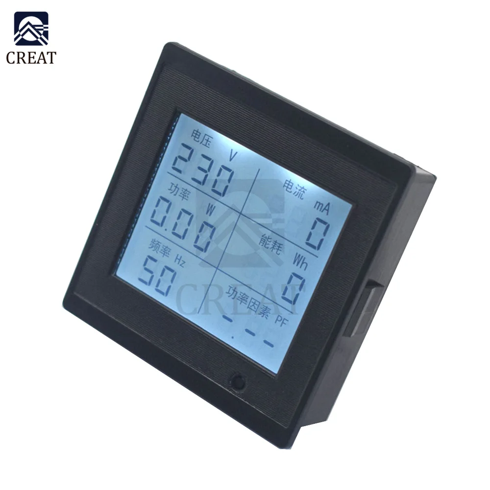 LCD Digital Display AC Voltage Current Power Frequency Meter Power Factor Meter AC80-300V Monitor Household Multi-function Meter