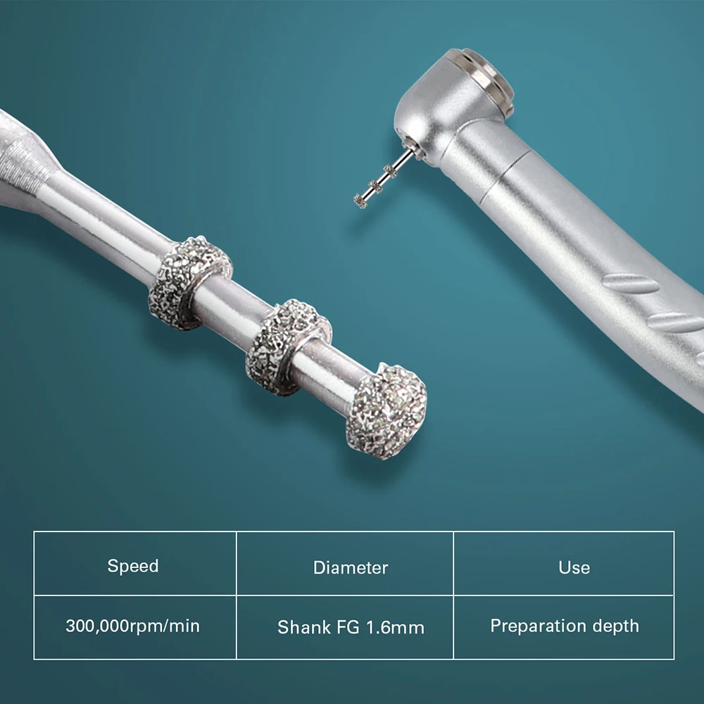 AZDENT Dental FG Diamond Burs VP-21 Preparation Depth Marking Medium Grit 1.6mm Max.300000rpm/Min For High Speed Handpiece