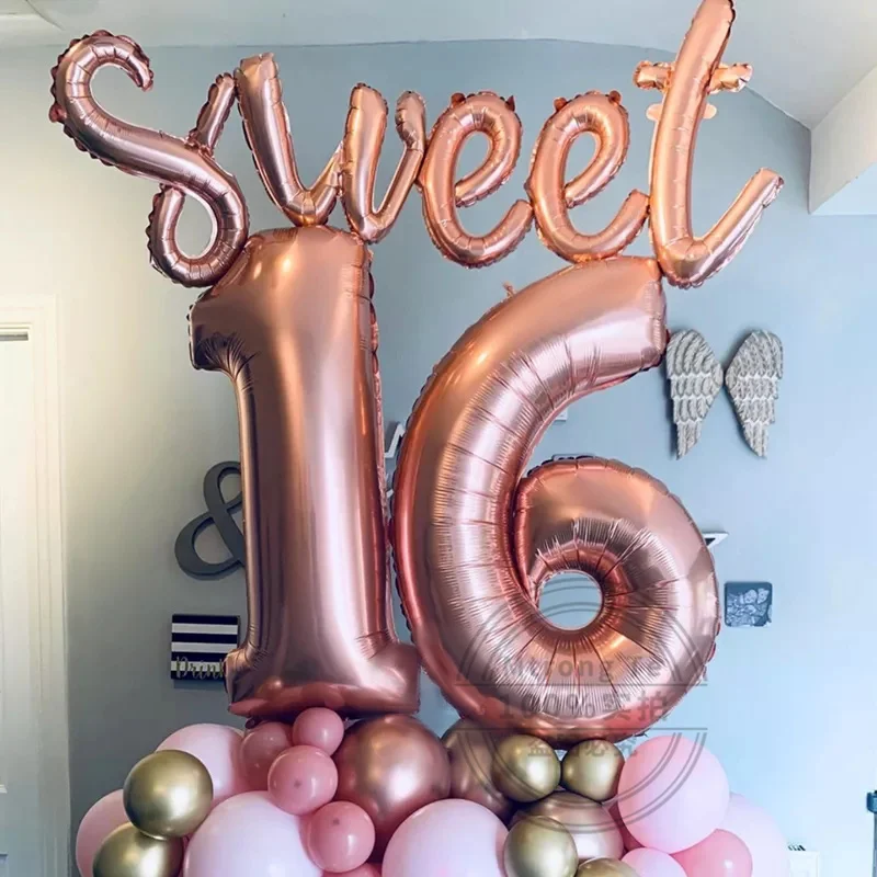 7pcs/set Sweet 16 Party Decorations Supplies Sixteen Birthday Decorations 30 Old Years Birthday Number Foil Balloons Air Globos