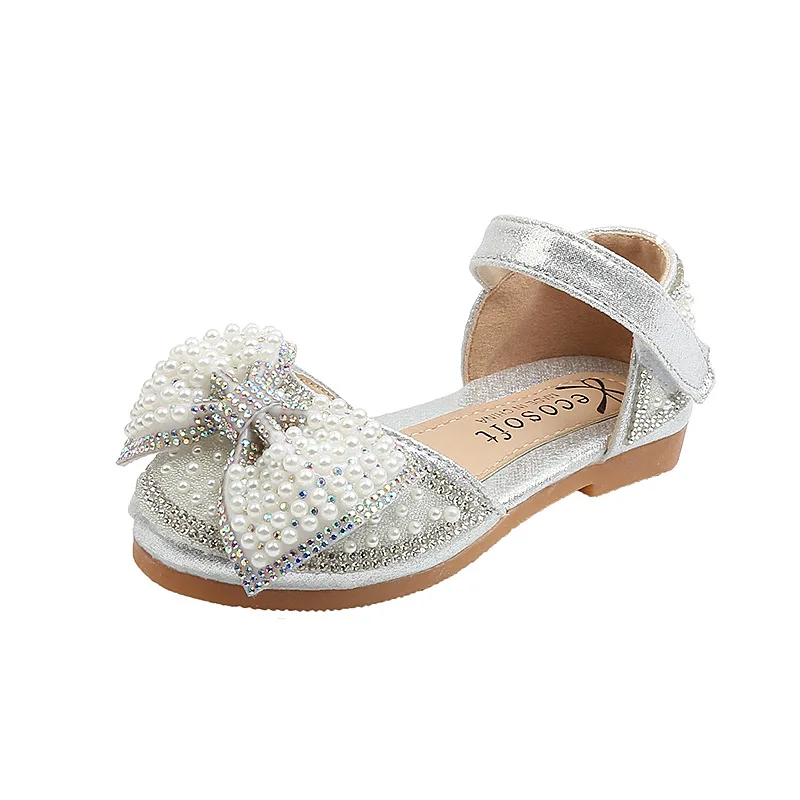 Strass infantil Pérolas Borboleta Sapatos Solteiros, Meninas Sapatos de Princesa, Festa de Casamento, Dança, Crianças, Novo, E729, 2024