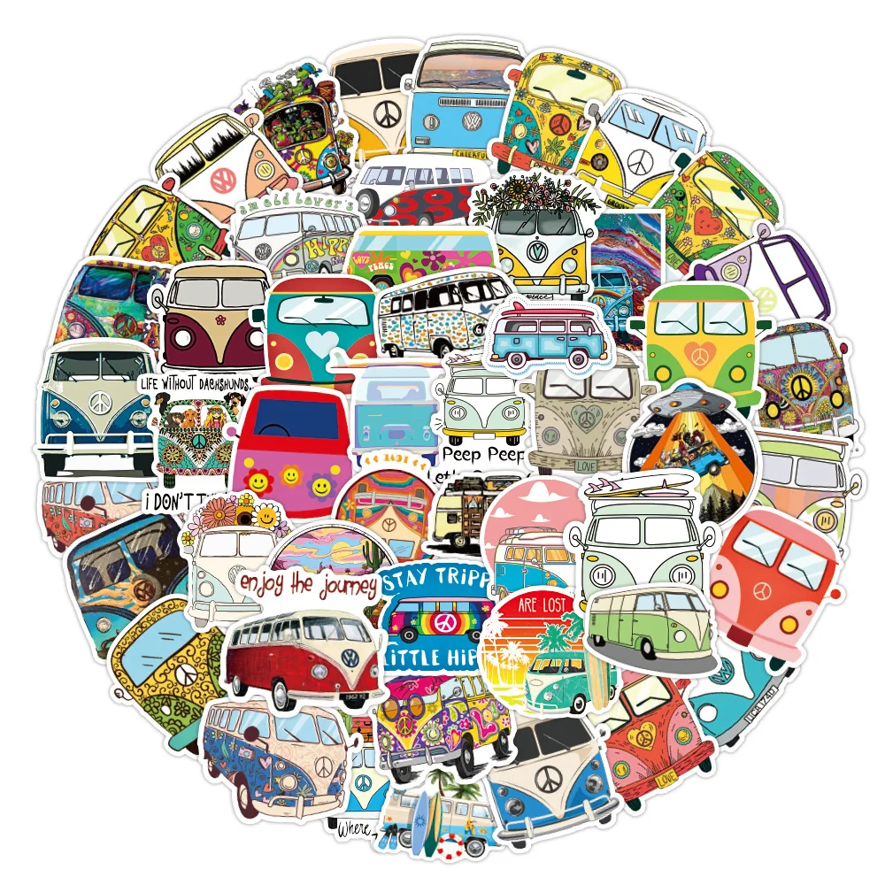 10/30/50PCS Classic Retro Hippies Bus Cool JDM Graffiti Stickers For Car Laptop Luggage Skateboards Diary Stationery Sticker