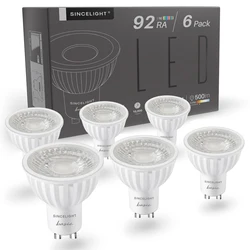 Pack of 6, GU10 LED Light Bulbs, 6W, 38/60/100 Degree, RA92, Track Spotlight Bulb AC 120-240V Equivalent for 50W Halogen Lamp