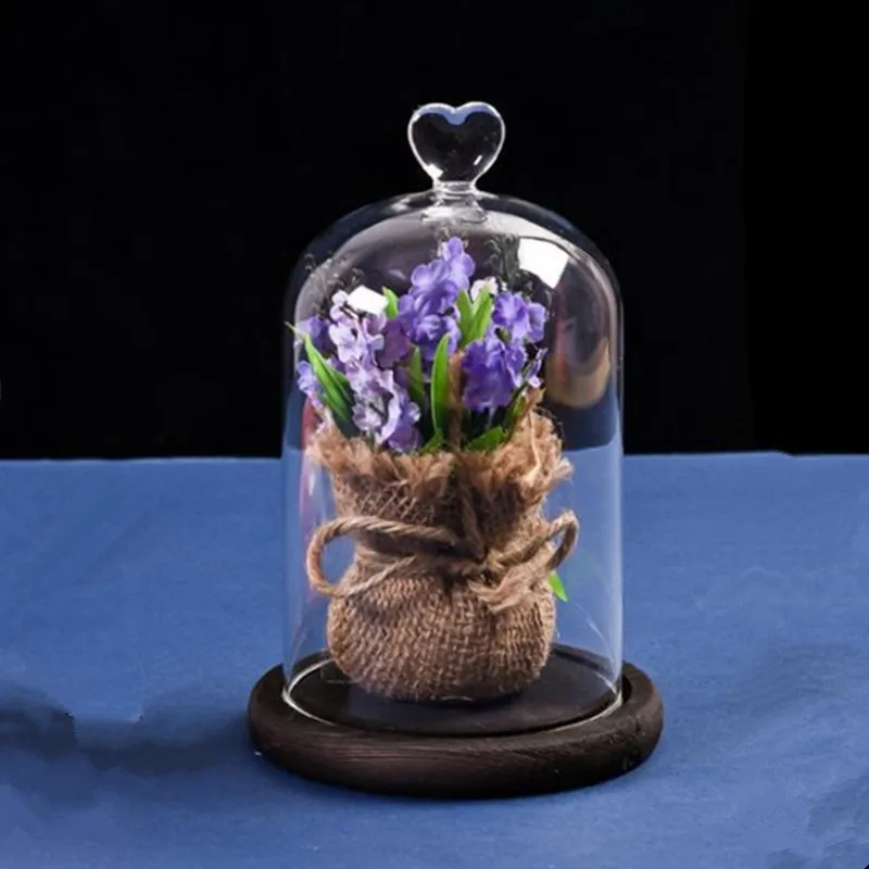 

2sets/pack 11*18cm Heart Top Glass Dome Vase Home Decoration Antique Base Creative Cover DIY Wedding Favor Gift