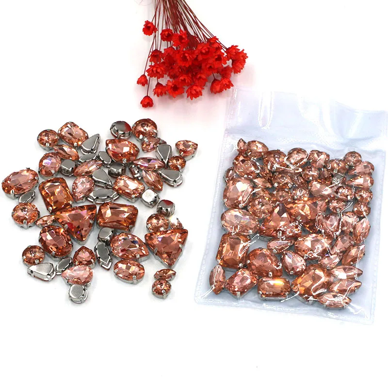 Sell at a loss! 50pcs/bag high quality mixed shape water red glass crystal sew on claw rhinestones diy clothing accessories