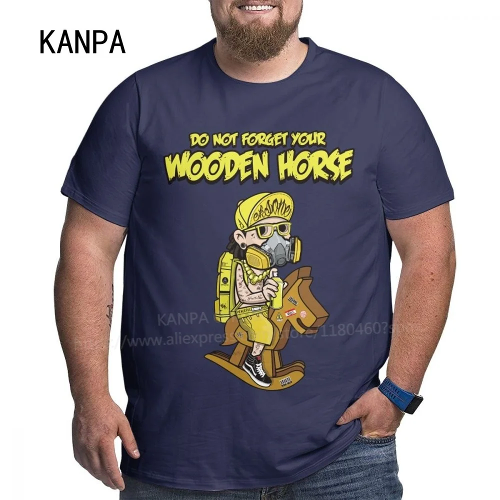 2023 Good Quality Cotton T-Shirt Tee Workout Shirt for Men Clothes Tops Wooden Horse Print  Shirt  O-Neck  Customized Products