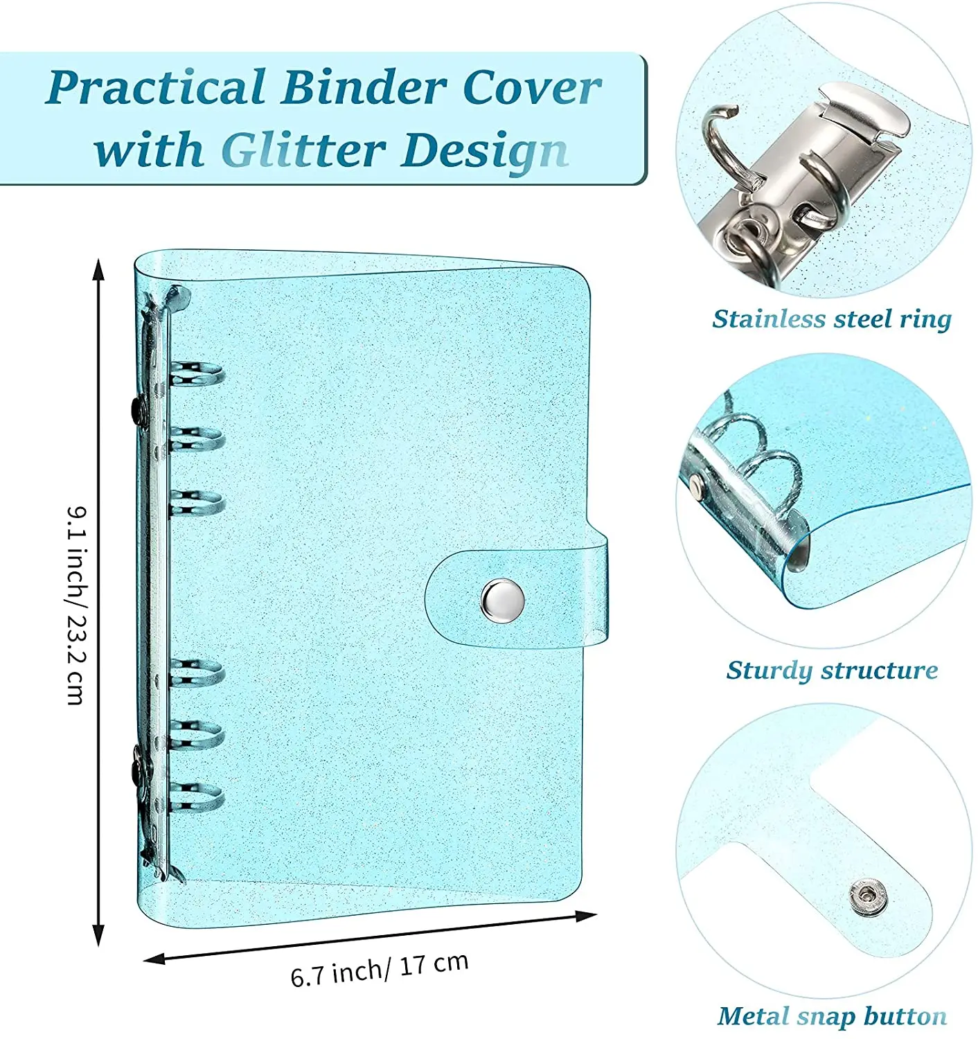 A6 Soft PVC Binder Budget Notebook Planner with Snap Button Closure and 12 Binder Pockets Zipper Folders 1 Pack Refillable Paper