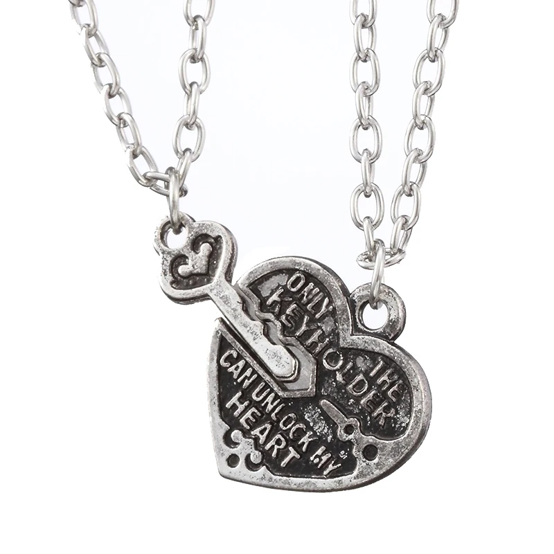 Hot Heart Necklace With Letters ONLY THE KEYHOLDER CAN UNLOCK MY HEART Necklace& Pendant For Girlfriend Boyfriend Gifts