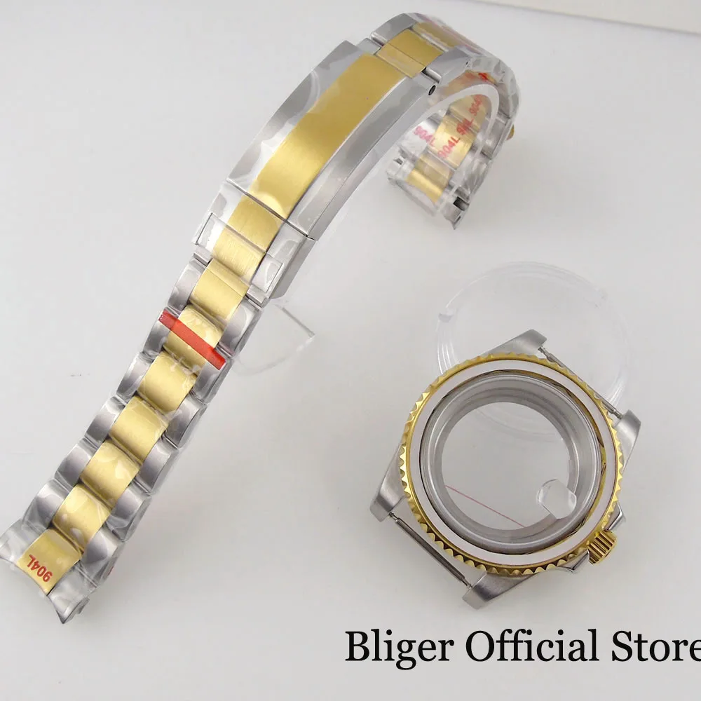 BLIGER Two Tone Gold Coated Watch Case fit NH35A ETA 2836 MIYOTA 8215 821A MINGZHU 3804 ETA 2824 PT5000 Jubilee/Steel Strap