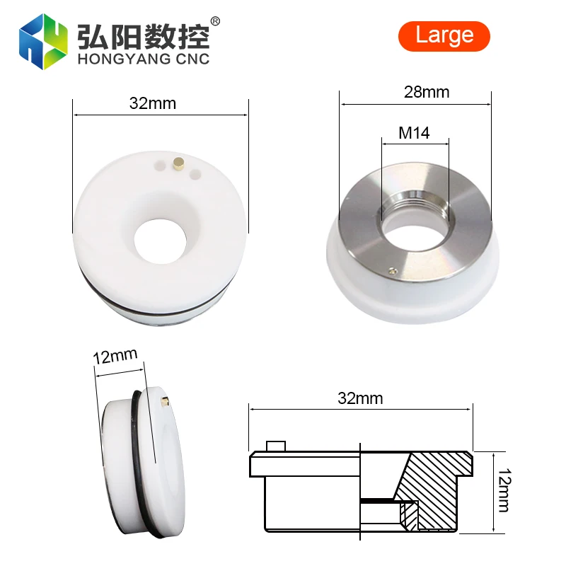 Tagliatrice della fibra ottica isolamento dell'anello ceramico 32/28mm filetto del sedile dell'ugello della testa della saldatura del Laser M14 corpo ceramico H15mm