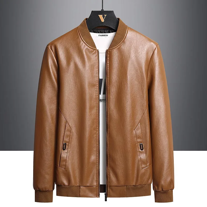 

2023 Men's New Casual Baseball Collar Trendy PU Leather Coat