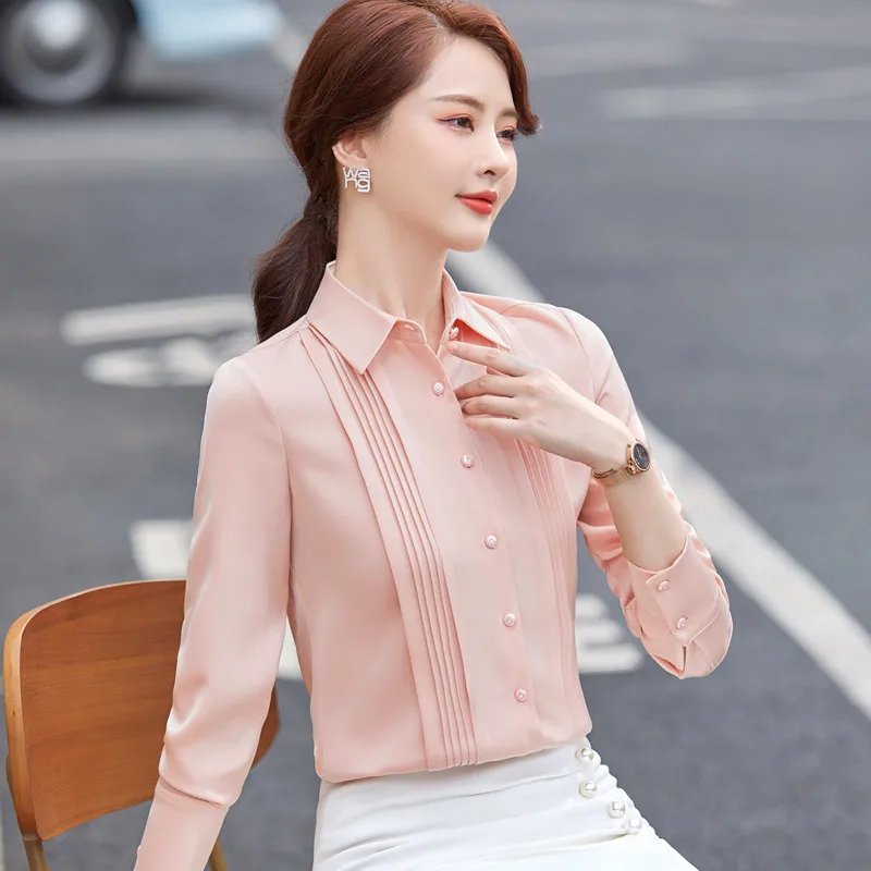 Naviu New Fashion and Elegant Women Shirt Temperament Formal Long Sleeve Slim Chiffon Blouses Offiice Ladies Work Tops