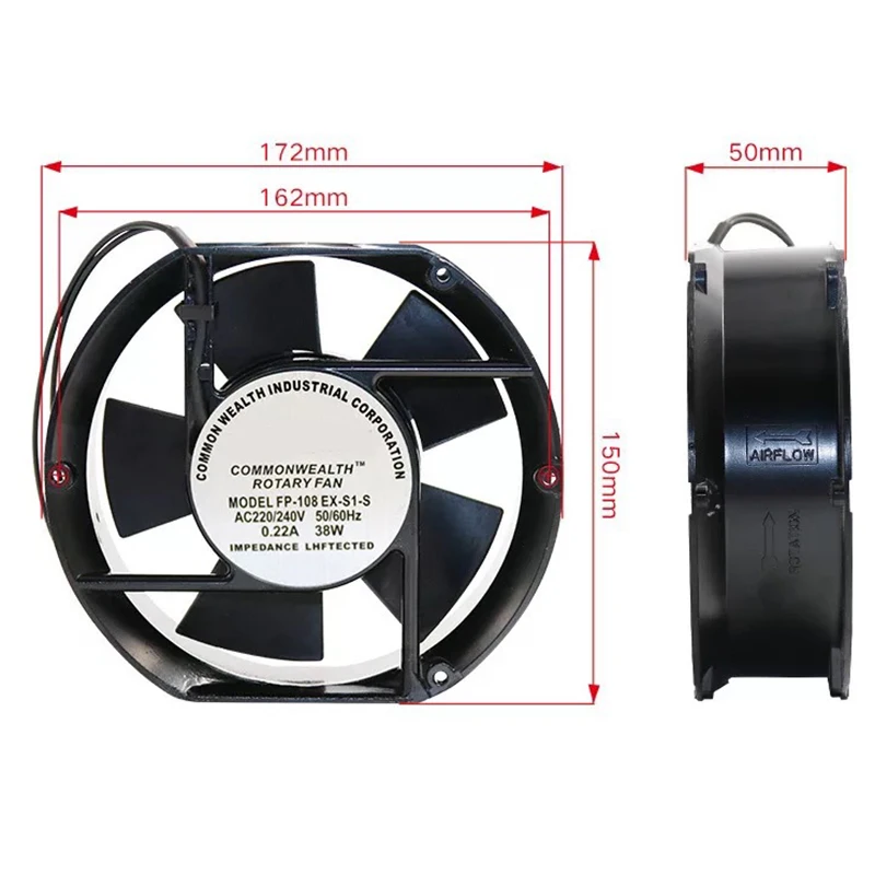 Ventilador Axial FP-108EX-S1-B, 220V, 38W, rodamiento Dual, ventilador de refrigeración Oval, 172x150x51mm