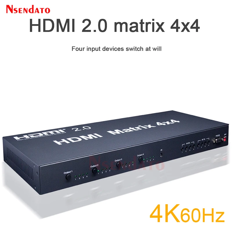 4K 60Hz HDMI 2.0 Matrix Switch splitter 4X4 HDMI Matrix Conmutador splitter 4 in 4 out with IR Control for UHD Computer Monitor