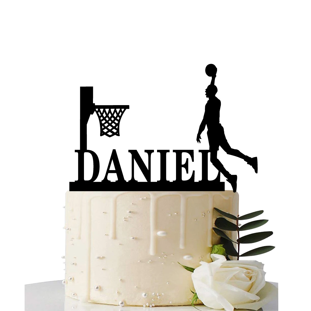 Custom Basketball Theme Name Acrylic Birthday Cake Topper Sports Style Personalized Dunk Team Name Party Cake Toppers Decoration