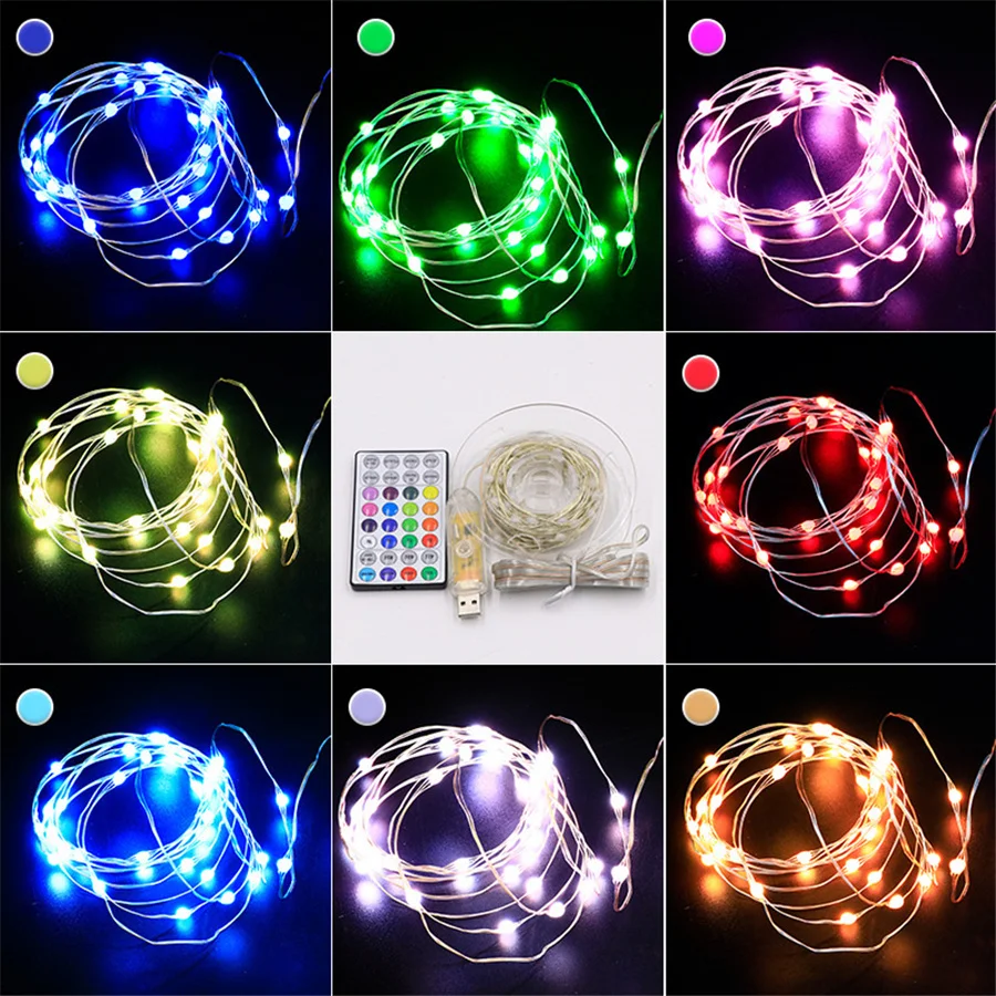 Guirnalda de luces LED RGB de 10/20M, 16 colores que cambian, Control remoto, Navidad, Año Nuevo, boda, decoración al aire libre, guirnalda de luces de hadas