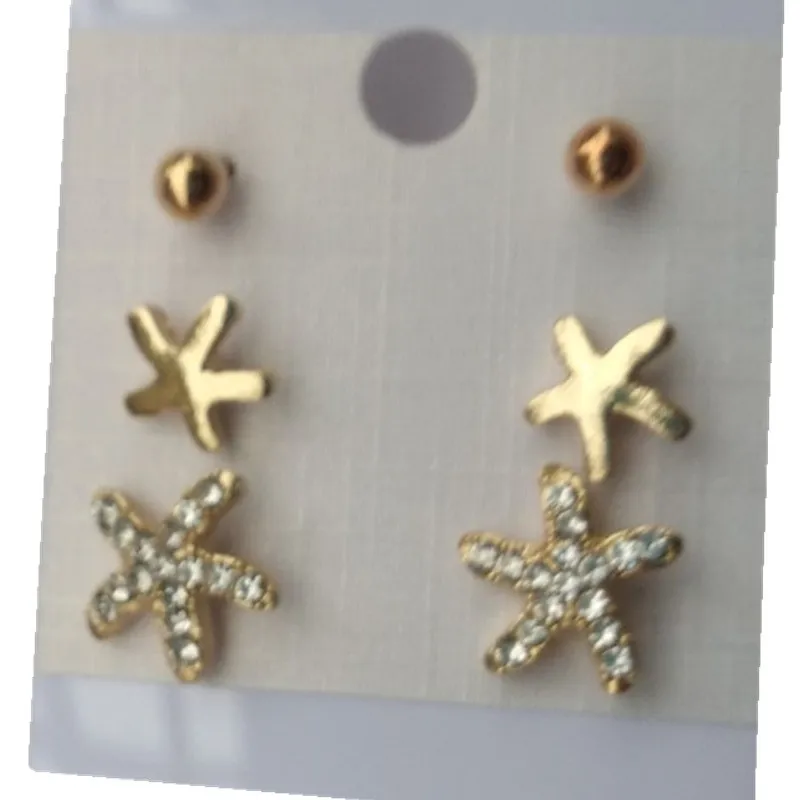 Корейские-модные-позолоченные-милые-серьги-Стразы-из-трех-частей-с-морской-звездой-женские-ювелирные-изделия