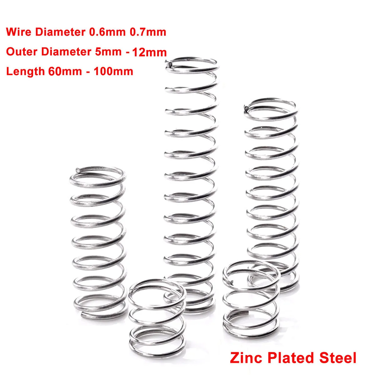 5Pcs Zinc Plated Steel Compression Spring Wire Dia 0.6mm 0.7mm Y-Type Rotor Return Spring Pressure Spring Length 60-100mm