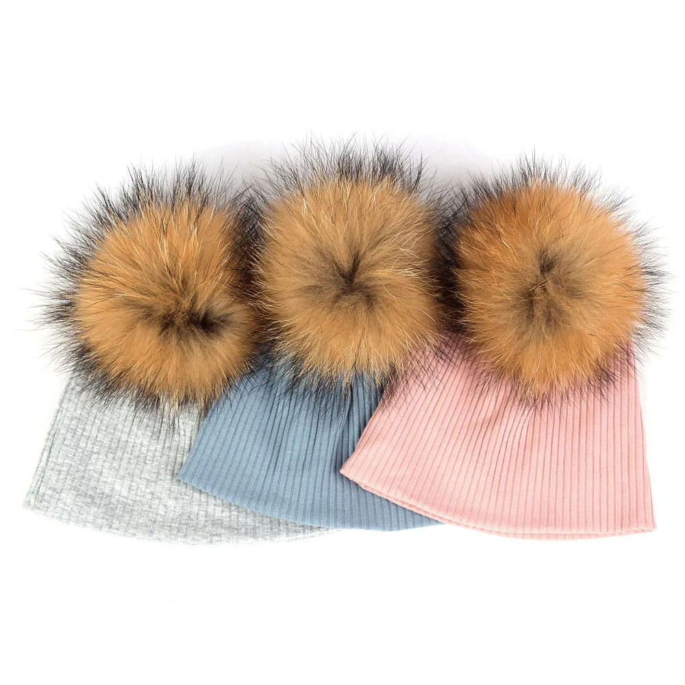 Echt Fell Pompon Candy Farbe Mützen Baby Mädchen Tie Dye Streifen Neugeborenen Childs Jungen Weiche Warme Stricken Baumwolle Mützen Outdoor hut