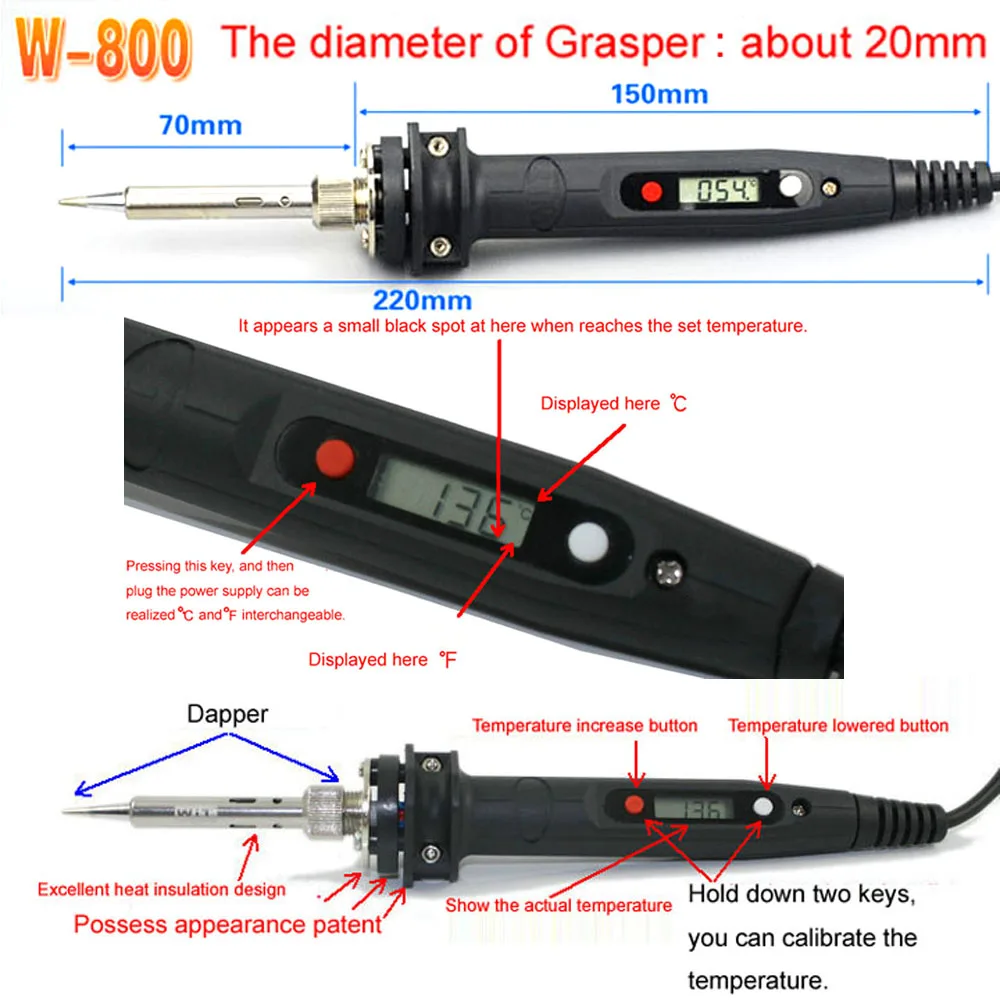 Imagem -03 - Ferro de Solda Elétrico Witixx W800 110220v Aquecimento Interno Display Digital Temperatura Ajustável