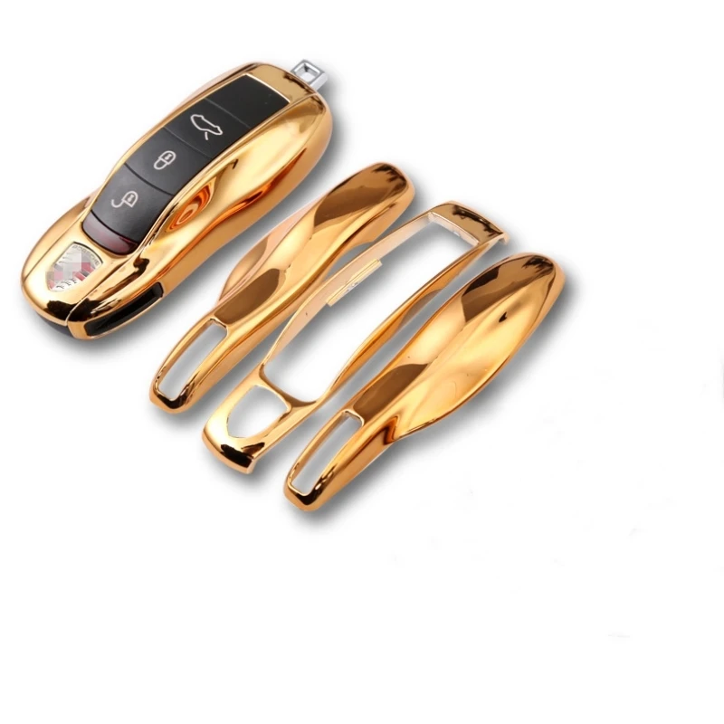 Mirror Gold Car Fob Remote Key Case Key Cover Key Shell Replace for Porsche 911 Carrera Panamera Boxster Cayman Cayenne Macan