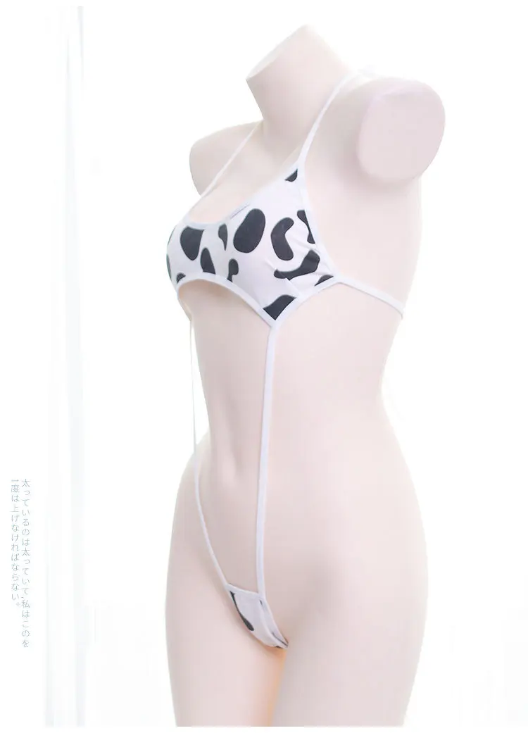 Kawaii Cosplay Cow Print Mini Backless One Piece Micro Bikini Jumpsuit Erotic Sex Costumes Bodysuit for Women Sexy Lingerie