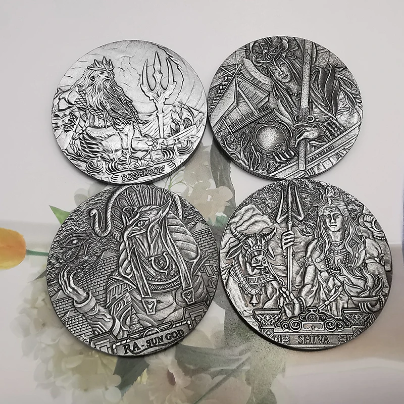 Non-Magnetic Egyptian Sun God & Japanese Myth Amaterasu Great God & Indian Mythical Shiva & God Poseidon Commemorative Coins