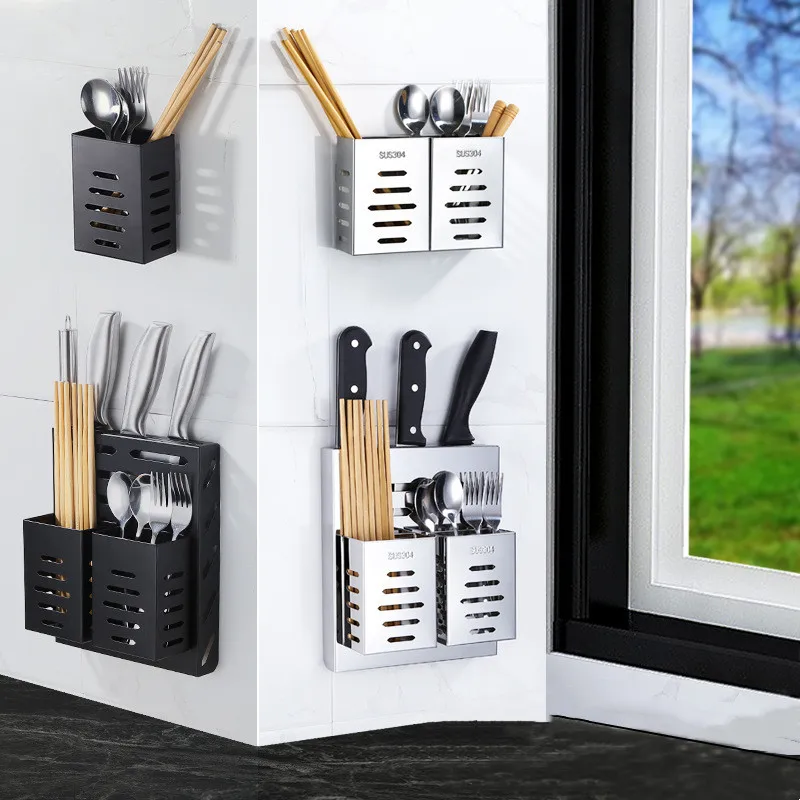 1pcs Stainless Steel Tableware Holder Wall Mounted Storage Rack Spoon Fork Knife Chopstick Drain Shelf Home Kitchen Accessories