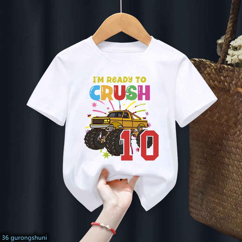 Yellow Monster Trucks Are My 2-12th Birthday Ready To Tshirts Fashion Boys T Shirt Gift Clothing For Kids White Shortsleeve Tops