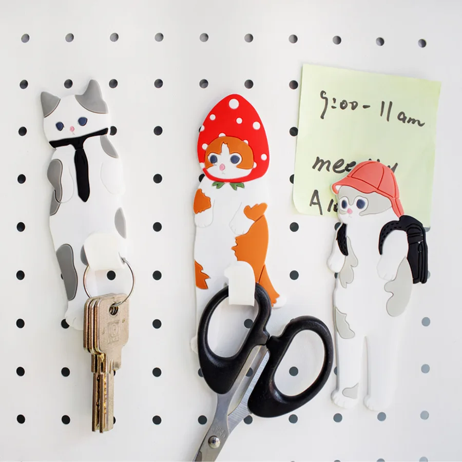 1pc Multifunctional Cute Cat Magnetic Hooks Removable Decorative Fridge Sticker Refrigerator Message Magnet Key Holder