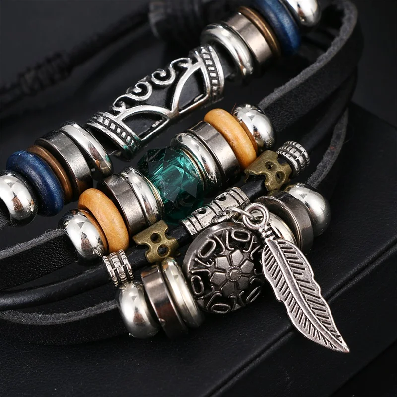 IFMIA New Design Turkish Eye Leather Bracelet for Men Woman Multiple Layer Feather Bracelet Fashion Wristband Party Jewelry Gift