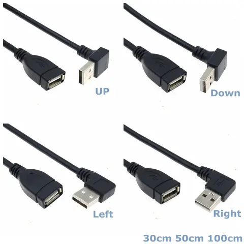USB 2.0 A 수-암 연장 어댑터 연장 케이블, 컴퓨터 USB 연장 케이블, 오른쪽, 왼쪽, 아래, 위 90 도 각도, 0.3m