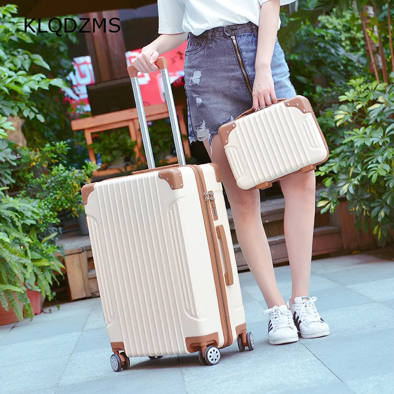 KLQDZMS 20’’22’’24’’26 Inch ABS Women's Personalized Trolley Luggage Bag Fashion Wheeled Suitcase Set Trolley College Style Hot