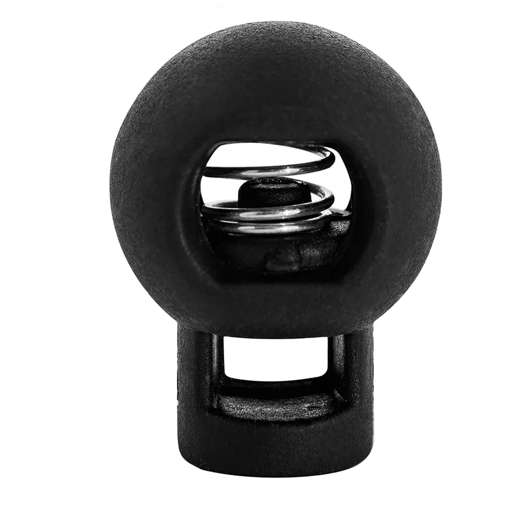 20 pezzi di plastica Spring Stop Toggle Cord Locks End Black Round Ball Shaped 7 nk88