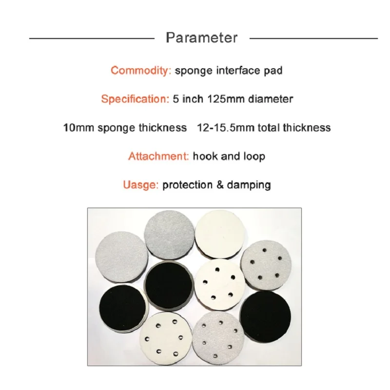 Almohadilla de interfaz de esponja de 5 pulgadas, almohadilla de pulido de 125mm para lijadora, almohadilla de respaldo, herramientas abrasivas, accesorios de protección, gancho y bucle