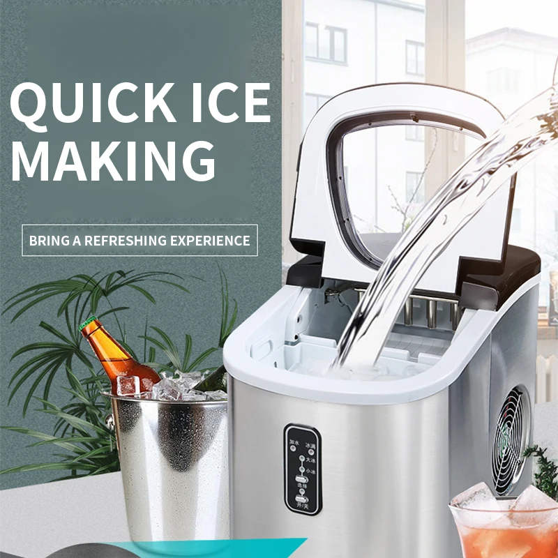 Máquina para hacer cubitos de hielo de 15kg, HZB-12SA para el hogar, de acero inoxidable, para escritorio, Manual, Comercial