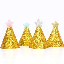 Korean Gold Flash Hat Silver Pink Blue Star Happy Birthday Party Accessories Decoration Toy Festival Creative Dress Supplies