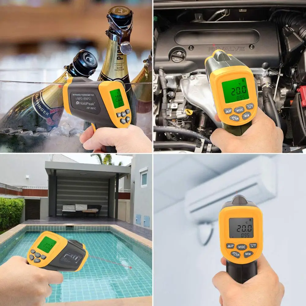 

HoldPeak HP-981C ( Yellow Colour ) -30~550'C/-22~1022'F Temperature Gun Non-Contact IR Infrared Thermometer Data Hold Backlight