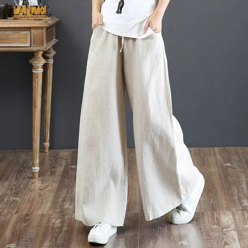 Casual Wide Leg Pants Women\'s Autumn Trousers ZANZEA 2023 Vintage High Waist Long Pantalon Palazzo Female Solid Turnip Oversized