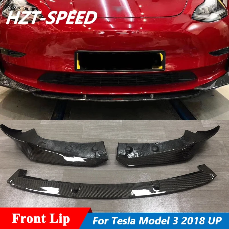 3 PCS Carbon Fiber Front Bumper Spoiler Shovel Chin Lip For Tesla Model 3 Sedan Car Tuning 2018 Up