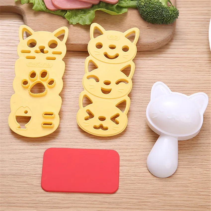 4 pçs/set ferramentas de cozinha diy sushi moldes gato dos desenhos animados em forma algas em relevo cortador arroz bola molde kit arroz molde sushi fabricante