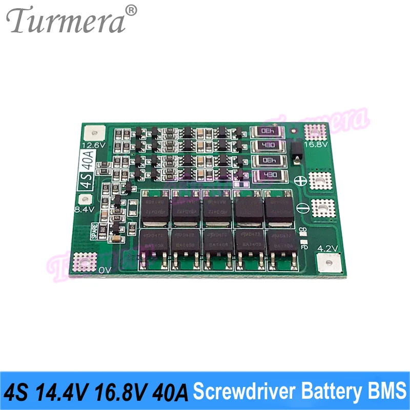 Turmera 4S 14.4V 16.8V 40A 30A BMS Electric Drill Lithium Battery Protection Board Balance DC Plug for Screwdriver Batteries Use