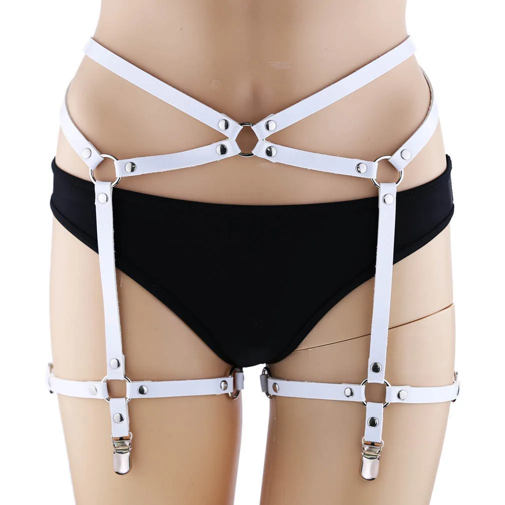 Harajuku สไตล์ PU หนังเข็มขัด Garter เข็มขัดแบบบูรณาการ Hip-Hop Nightclub Bondage Harness เซ็กซี่ห่วงขา Garter คลิป