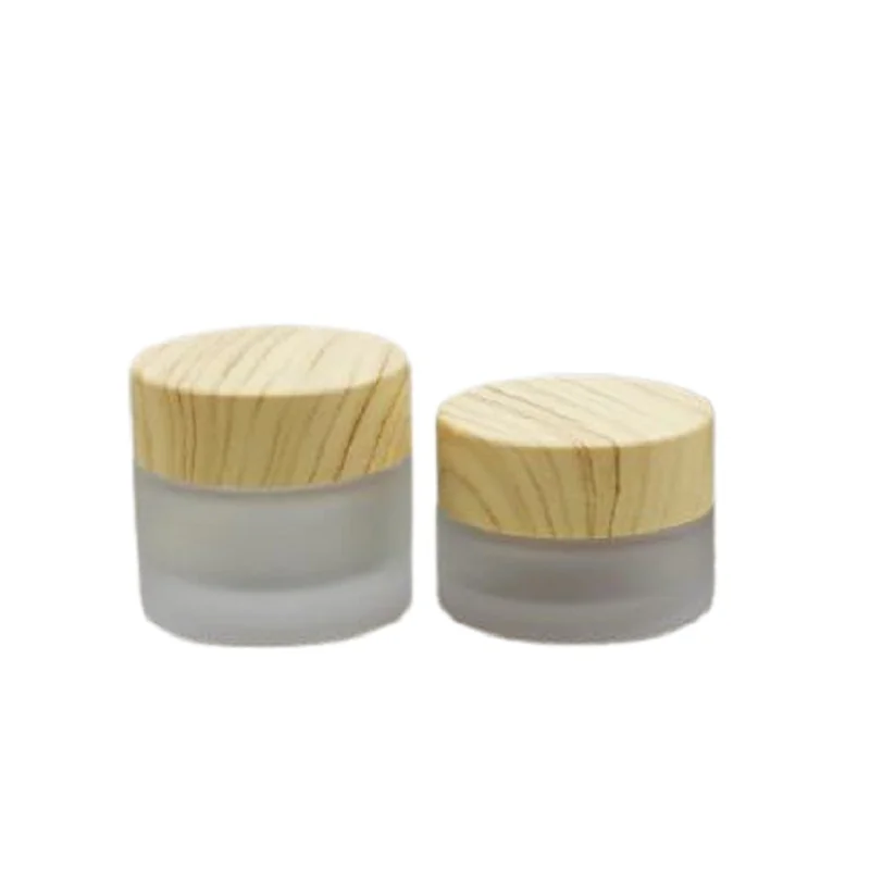 

Frosted Glass Jar False Wood Lid Eye Cream Jars 5g 10g 15g 30g 50g 15pcs Pot Refillable Cosmetic Container Matte Face Cream Jars