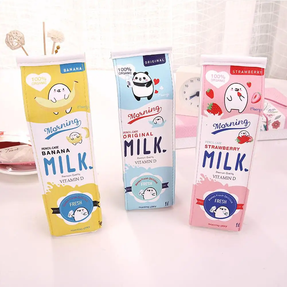 Fashion Creative Milk Box Pen Pencil Case Pouch Makeup Bag Toiletry Organizer