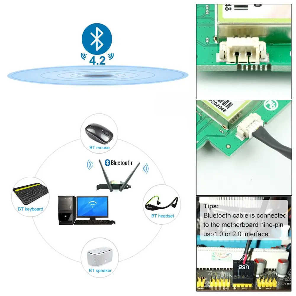 WiFi карта AC 1200 Мбит/с, Ubit 8260 сетевая карта с Bluetooth 4,2 адаптером, двухдиапазонный 5G/2,4G, PCI-E беспроводная сетевая карта для ПК